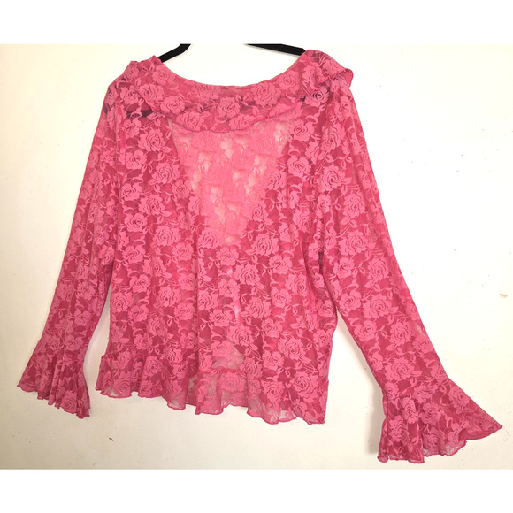 Vintage Venezia Hot Pink Lace Shrug Top Womens 18/20 Ruffles Whimsigoth Boho Y2K - Picture 6 of 16
